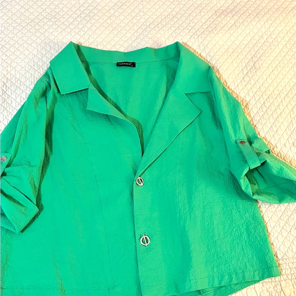Green A-Line Maxi Dress with Cuffed Sleeves and Notched Collar - Picture 7 of 12